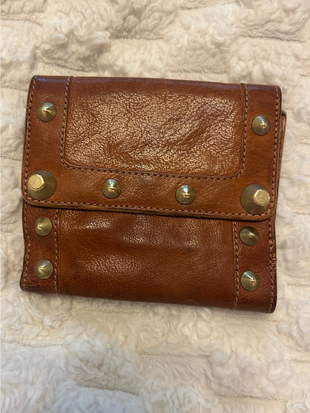 Chloe Paddington Vintage Studded Leather Bifold Wallet Cognac Brass with COA
